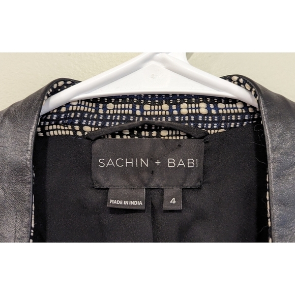 Sachin + Babi 100% Lamb Leather Woven Embroidery Open Jacket Size 4 - Picture 3 of 8
